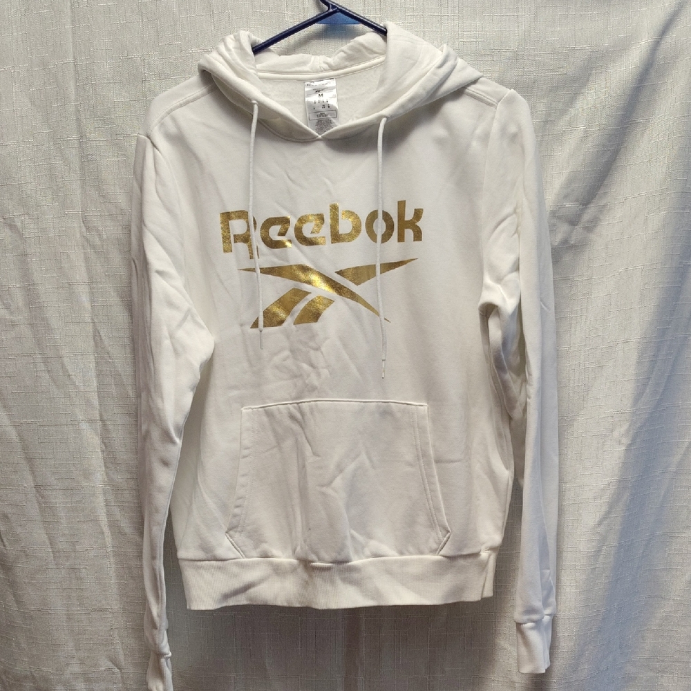 Reebok Men's White Hoodie with Gold Logo